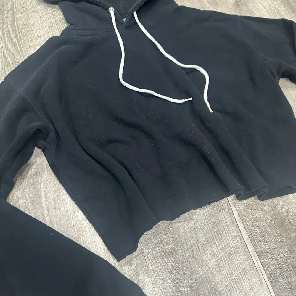 Wild Fable Black Cropped Hoodie Sweatshirt Drawstring Hood Size‎ S - Picture 2 of 5